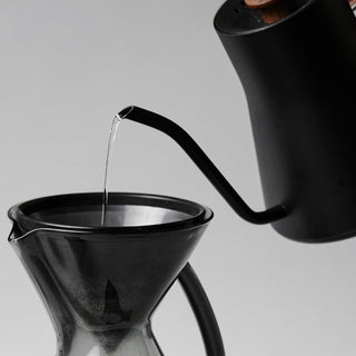 Able Kone Filter for Chemex 6, 8, 10 Cup Coffee Maker stainless steel cone with black pour-over kettle