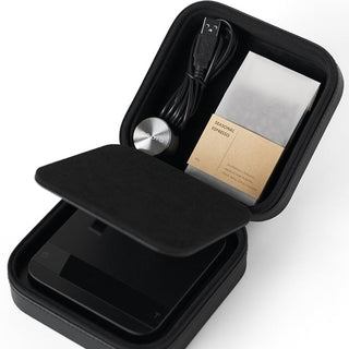 ACAIA Lunar Carrying Case with black EVA foam interior, zipper closure, and organized compartments shown open