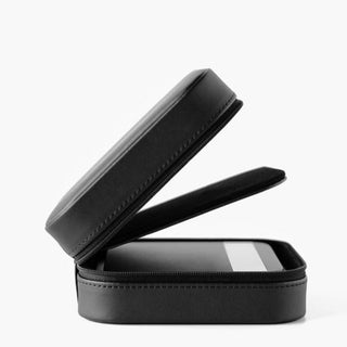 ACAIA Lunar Carrying Case in black with zipper and shock-absorbing EVA foam interior open at an angle