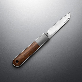 James The Wayland Knife with polished blade and smooth rosewood handle on gray background