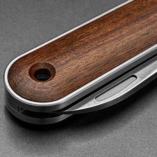 James The Wayland Knife featuring smooth rosewood handle and durable stainless steel frame close-up detail