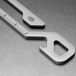 James The Rowan Multitool in brushed 420 stainless steel with bottle opener and ruler details close-up