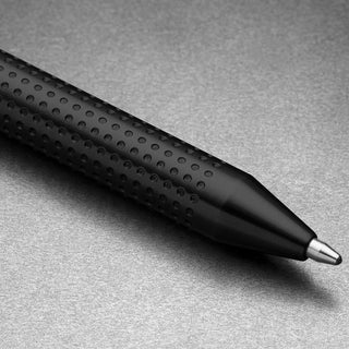 Close-up of James The Burwell Ballpoint Pen black textured grip and writing tip
