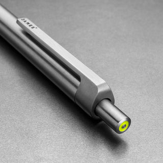 Close-up of James The Burwell Ballpoint Pen stainless end and accent ring