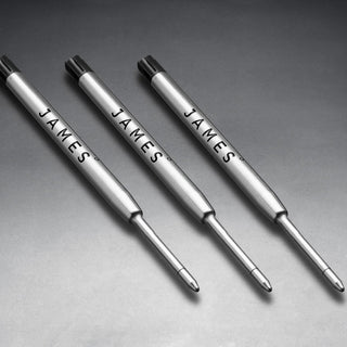 James The Burwell G2 Ink Refill - 3 Pack with three silver refills on grey