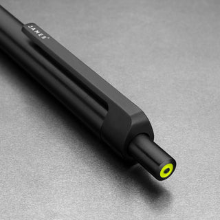 Close-up of James The Burwell Ballpoint Pen black hexagonal end and accent ring