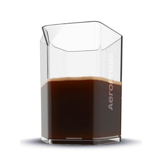 AeroPress Carafe with hexagonal, clear Tritan™ design holding dark brewed coffee