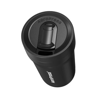 AeroPress Go Plus Travel System black compact coffee maker with secure lid and ergonomic design
