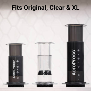 AeroPress Organizer showing three different AeroPress sizes including Original, Clear, and XL models side by side
