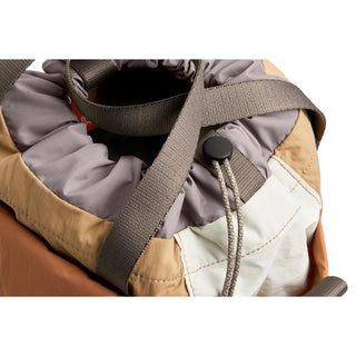 Bellroy Cinch Bucket Bag close-up showing recycled fabric drawstring and adjustable strap detail