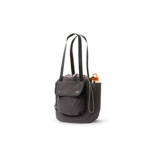 Bellroy Cinch Tote in black recycled nylon with front pocket and water bottle side holder