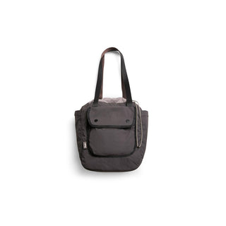 Bellroy Cinch Tote in dark recycled nylon with front flap pocket and long shoulder straps