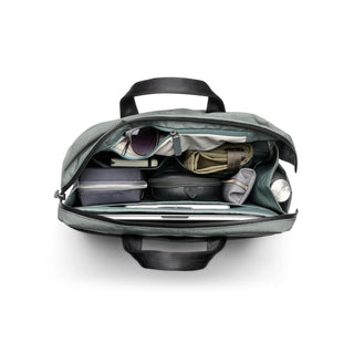 Bellroy Tokyo Work Bag open top view showing organized compartments with tech and accessories inside
