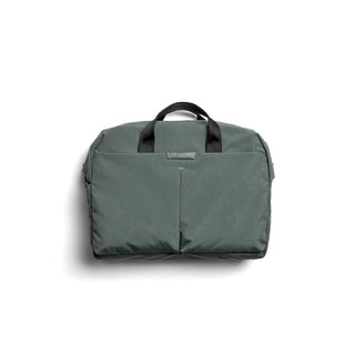 Bellroy Tokyo Work Bag in muted green recycled polyester with black handles front view isolated on white