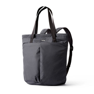 Bellroy Lite Totepack in black recycled fabric with dual handles and padded shoulder straps