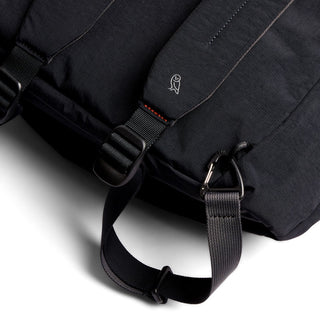 Bellroy Lite Totepack black recycled fabric strap and metal clip detail close-up view