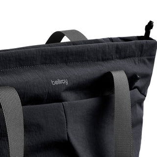 Bellroy Lite Totepack black recycled nylon tote bag with minimalist design and sturdy grey straps