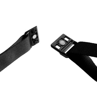 Bellroy Lite Sling Mini black adjustable woven strap with plastic buckle connectors close-up detail