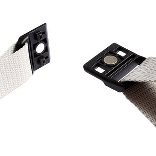 Bellroy Lite Sling Mini detachable beige strap with black magnetic buckle detail close-up