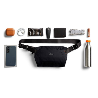 Bellroy Lite Sling Mini in black with durable water-resistant recycled fabric and adjustable strap