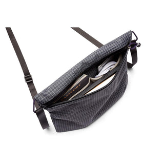 Bellroy Lite Sacoche crossbody bag in dark gray ripstop fabric with organized interior compartments
