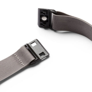Bellroy Sling Mini Premium - 7L grey woven fabric adjustable strap with black plastic buckle close-up