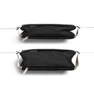 Bellroy Sling Mini Premium - 7L black crossbody bag with leather pulls and durable woven fabric