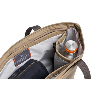 Bellroy Tokyo Tote Compact with water-resistant fabric interior featuring a water bottle pocket and zippered compartment