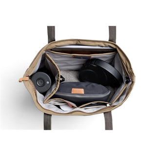 Bellroy Tokyo Tote Second Edition with organized interior showing multiple compartments and accessories inside