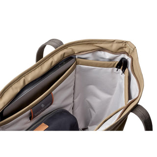 Bellroy Tokyo Tote Second Edition beige interior showing laptop sleeve and organized compartments