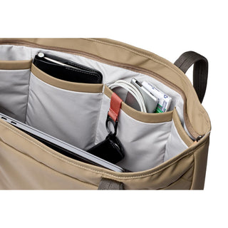 Bellroy Tokyo Tote Second Edition interior pockets showing organized storage in beige fabric lining