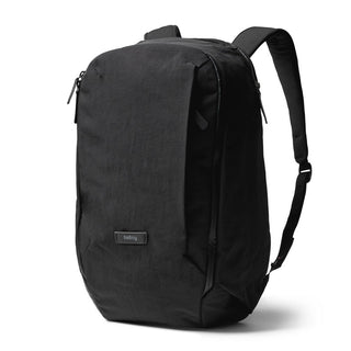 Bellroy Transit Workpack 20L black backpack with water-resistant fabric and padded shoulder straps angled view