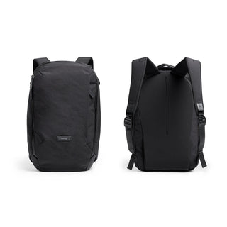 Bellroy Transit Workpack 20L black backpack front and back views with sleek water-resistant fabric