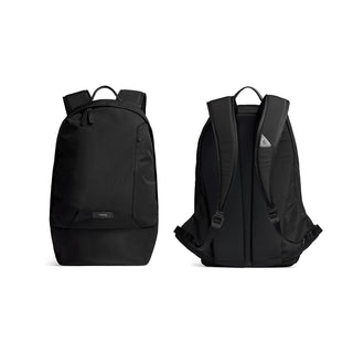 Bellroy Classic Backpack Second Edition in black showing front and padded back with adjustable straps