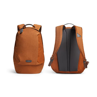 Bellroy Classic Backpack Second Edition in rust orange showing front and padded back straps
