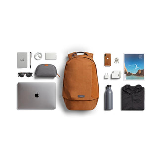 Bellroy Classic Backpack Second Edition in tan with sleek minimalist design and durable recycled fabric materials