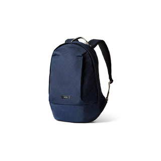 Bellroy Classic Backpack Second Edition in navy blue with sleek durable recycled fabric and padded straps