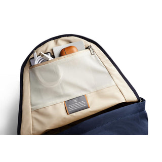 Bellroy Classic Backpack Second Edition navy interior pocket organizing charger and case