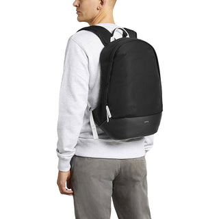 Bellroy Classic Backpack Premium in black recycled fabric worn by person from side angle