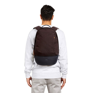 Bellroy Classic Backpack Premium worn on back showing dark fabric and smooth black base panel design