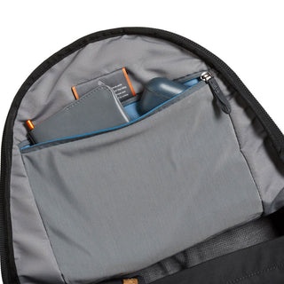Bellroy Classic Backpack Plus Second Edition with organized inner compartment and grey recycled fabric lining