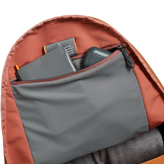Bellroy Classic Backpack Plus Second Edition interior showing organized storage pocket with tech accessories