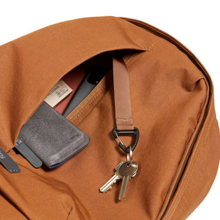 Bellroy Classic Backpack Plus Second Edition in brown with key clip and internal organizer pocket