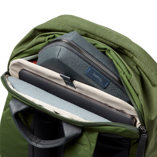 Bellroy Classic Backpack Plus Second Edition in green with padded laptop section and internal zip pocket