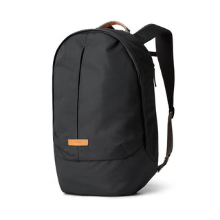 Bellroy Classic Backpack Plus Second Edition in black fabric with leather accent and padded straps