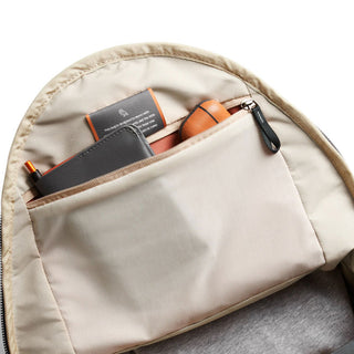 Bellroy Classic Backpack Plus Second Edition beige interior pocket with organized daily essentials