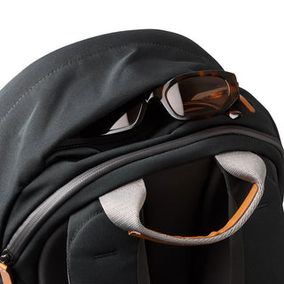 Bellroy Classic Backpack Plus Second Edition in black with zippered top pocket and padded handle detail