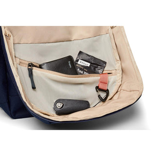 Bellroy Via Backpack beige interior pocket organizing wallet keys and snack bar