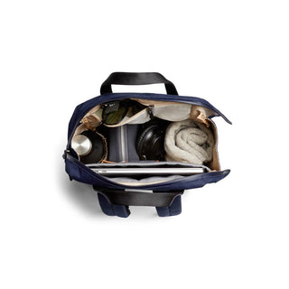 Bellroy Via Workpack open top view showing organized compartments and packed travel essentials