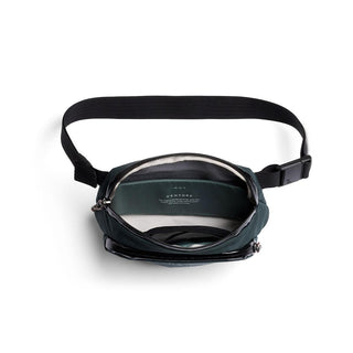 Bellroy Venture Hip Pack 1.5L open bag showing interior fabric and adjustable black strap design